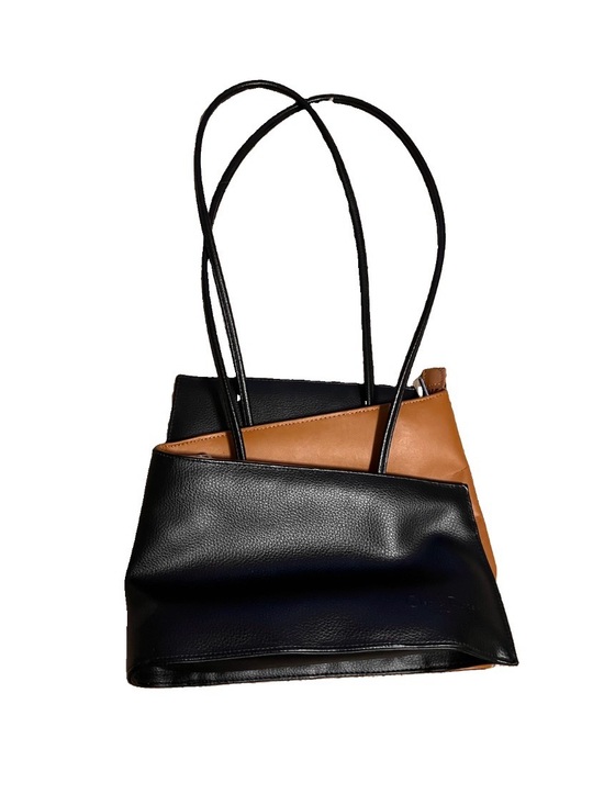 Cleo & Patek Handbags - Cleo & Patek Paris Black Tan Colorblock Asymmetrical Leather Purse Parisian